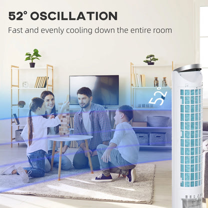40" Portable Oscillating Air Cooler Fan for Home Office, 3-In-1 Standing Ice Floor Fan with Humidifier, 3 Modes, 3 Speeds, 8H Timer, Remote, LED Display, White