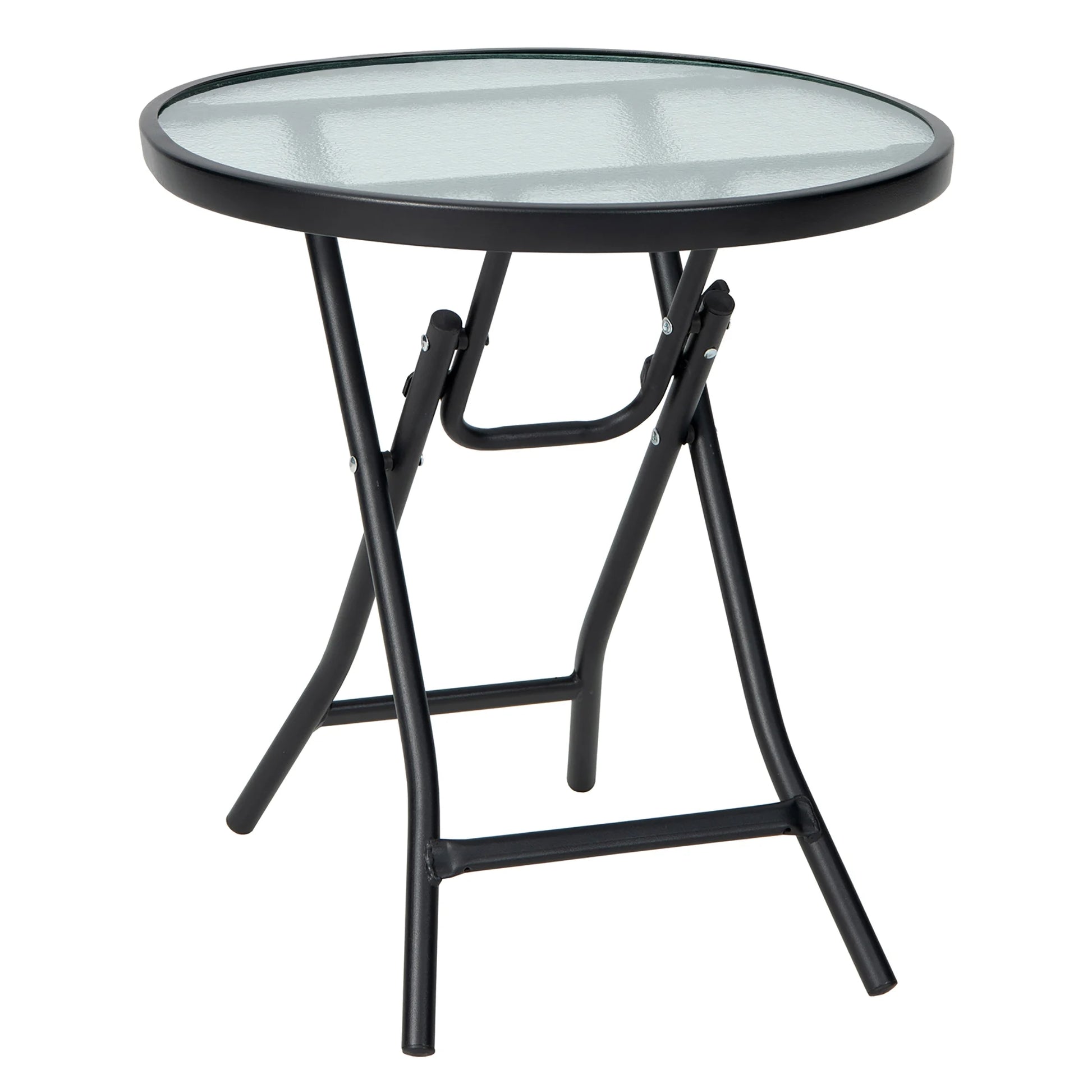 Patio Folding round Glass Side Table Bistro Coffee Table Plant Stand