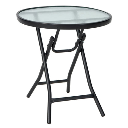 Patio Folding round Glass Side Table Bistro Coffee Table Plant Stand