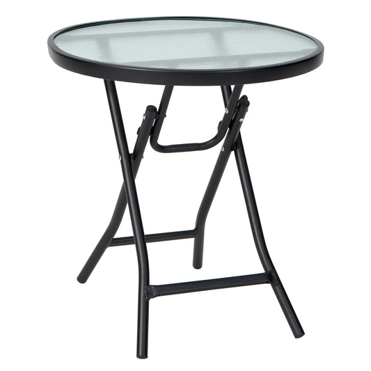 Patio Folding round Glass Side Table Bistro Coffee Table Plant Stand