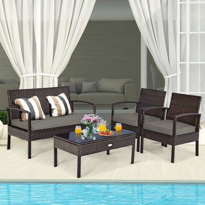 HW63756 4PCS Patio Rattan Furniture Set Garden Deck