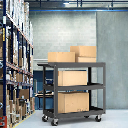 3-Tier Metal Utility Cart 400 Lbs Storage Service Trolley Tool Storage Black