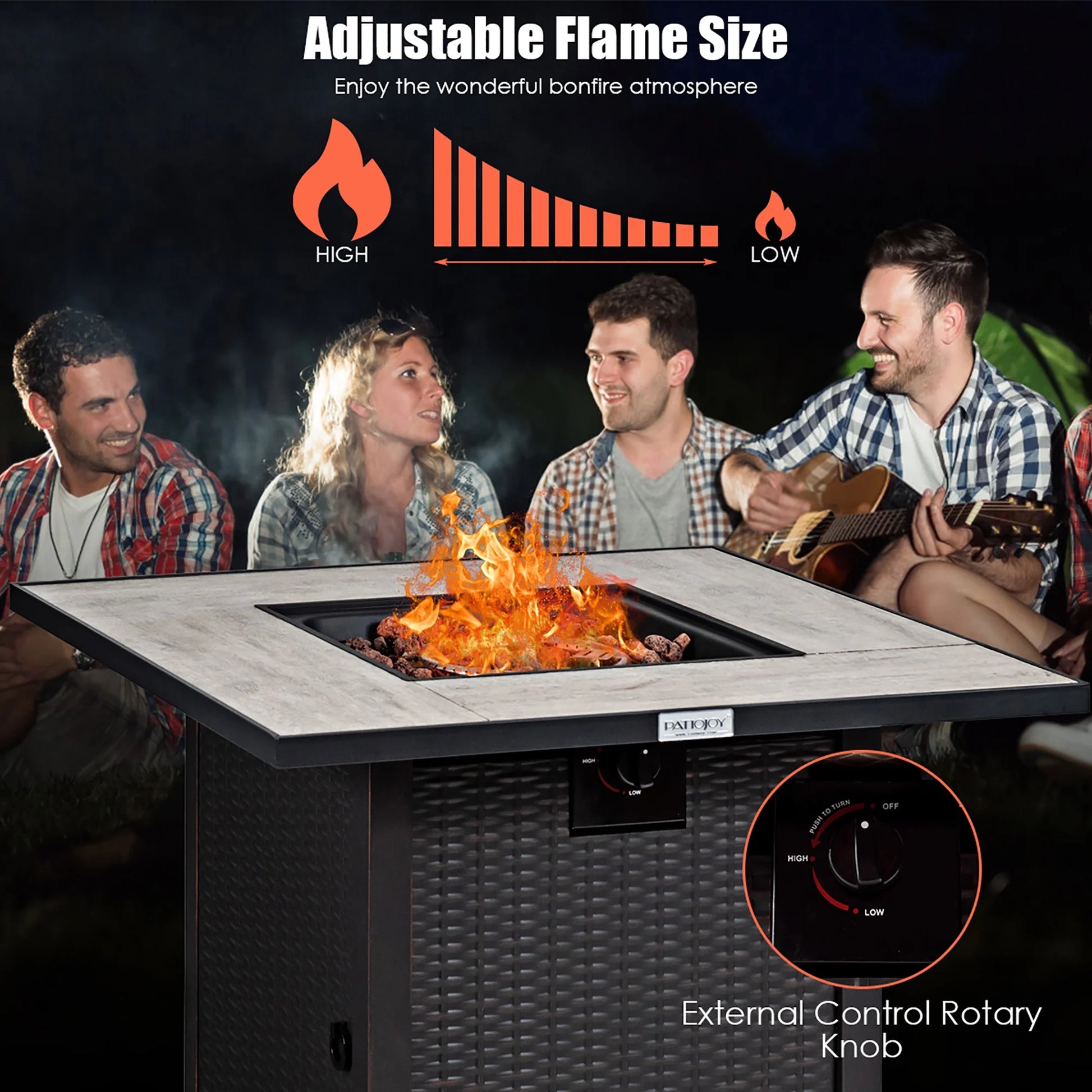30'' Square Propane Gas Fire Pit Table Ceramic Tabletop 50,000 BTU with Cover