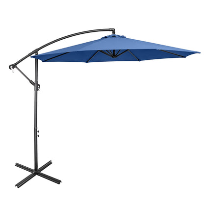 10 FT Patio Offset Umbrella W/8 Ribs Cross Base Tilt Grey