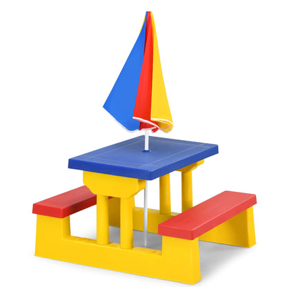 Kids Picnic Table Set W/Removable Umbrella Indoor Outdoor Garden Patio