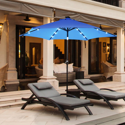 9FT Patio Solar Umbrella LED Patio Market Steel Tilt W/ Crank Outdoor