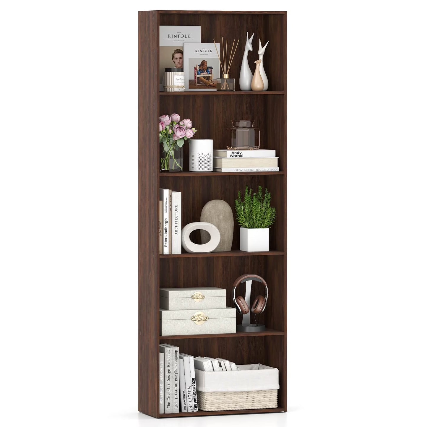 5-Shelf Storage Bookcase Modern Multi-Functional Display Cabinet Furniture White