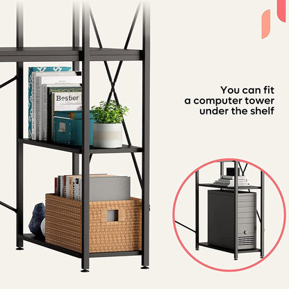Computer Desk with Shelves - 47 Inch Home Office Desks with Bookshelf for Study Writing and Work - Plenty Leg Room and Easy Assemble, Black