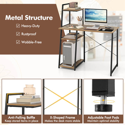 Home Office Desk with Bookshelf Host Stand Metal Frame Study Writing Desk
