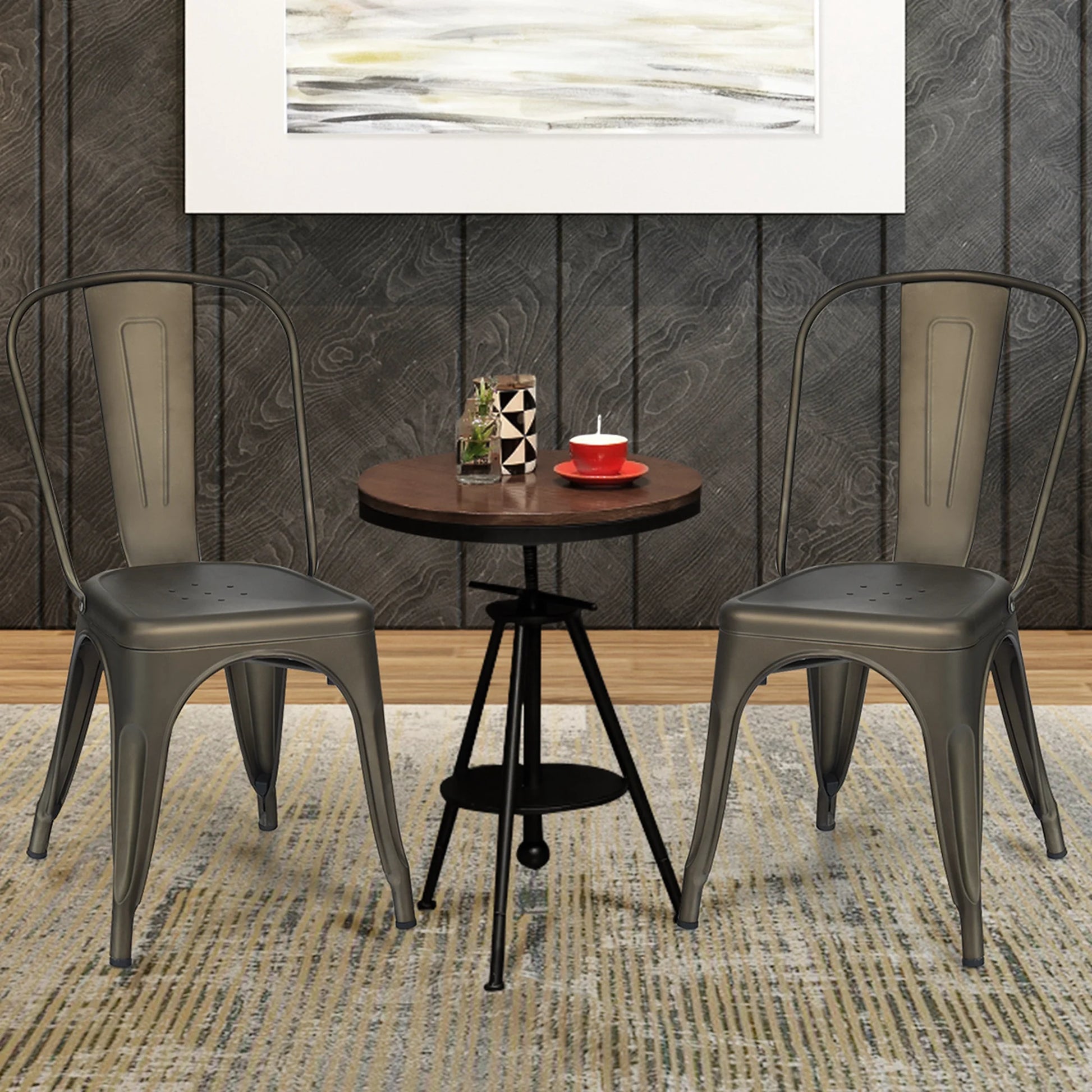 Set of 4 Dining Side Chair Stackable Bistro Cafe Metal Stool Gunmetal