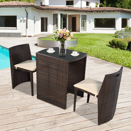 3 PCS Cushioned Outdoor Wicker Patio Set Garden Lawn Sofa Furniture Seat Brown No Assembly