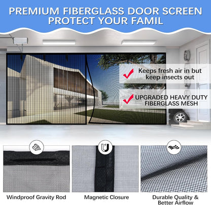 Garage Door Screen 2 Car Magnetic Heavy Duty Mosquito Insects Mesh Net 16 X 7 Ft
