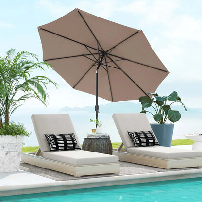 Outdoor Heavy Duty Market Umbrella with Tilt Mechanism Crank Handle 8 Sturdy Ribs Tan