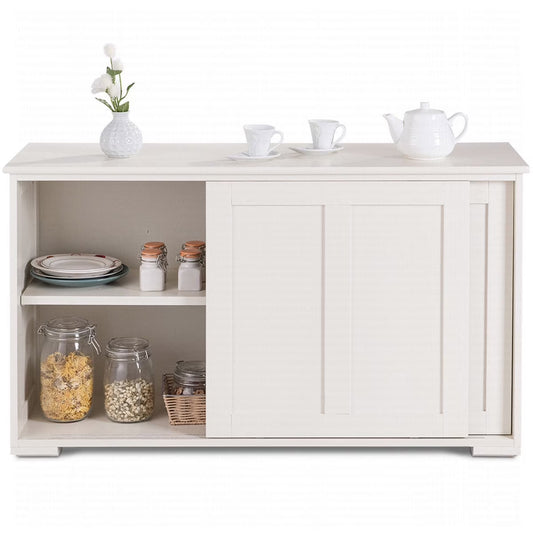 Kitchen Storage Cabinet Sideboard Buffet Cupboard Wood Sliding Door Pantry White