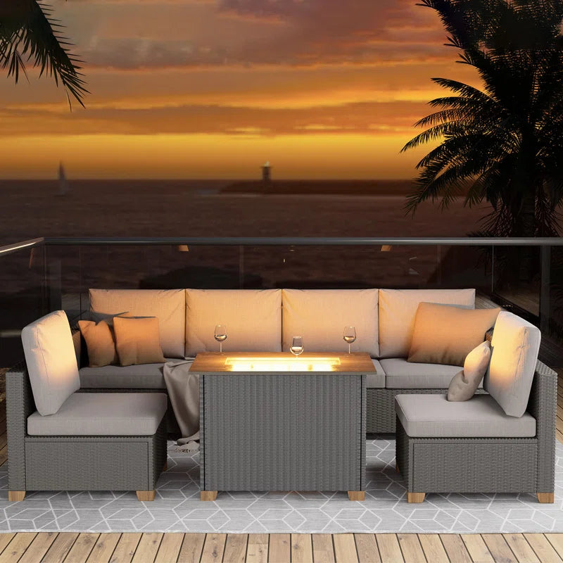 Wicker 6 - Person Modular Patio Conversation Sets with Cushions