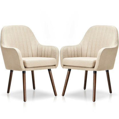 Set of 2 Fabric Upholstered Accent Chairs with Wooden Legs