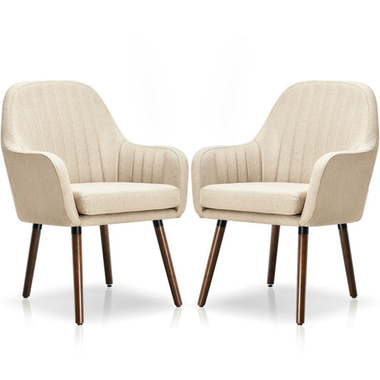 Set of 2 Fabric Upholstered Accent Chairs with Wooden Legs