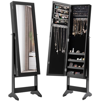Mirrored Jewelry Cabinet Mirror Organizer Storage Ring Stand