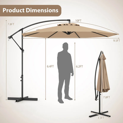 10' Hanging Umbrella Patio Sun Shade Offset Garden Market W/ T Cross Base Tan