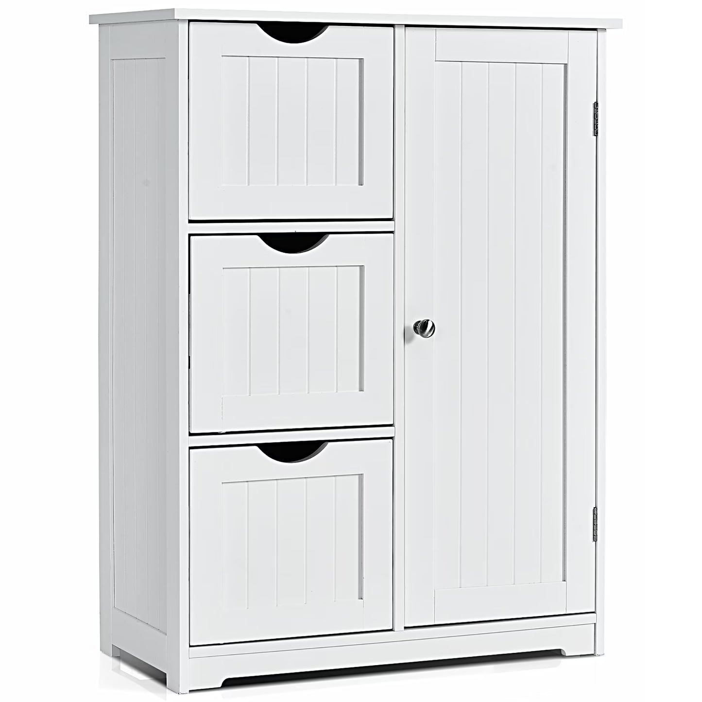 Bathroom Floor Cabinet Side Storage Cabinet with 3 Drawers and 1 Cupboard Grey