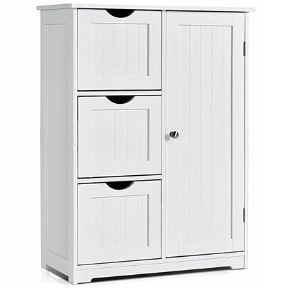 Bathroom Floor Cabinet Side Storage Cabinet with 3 Drawers and 1 Cupboard Grey