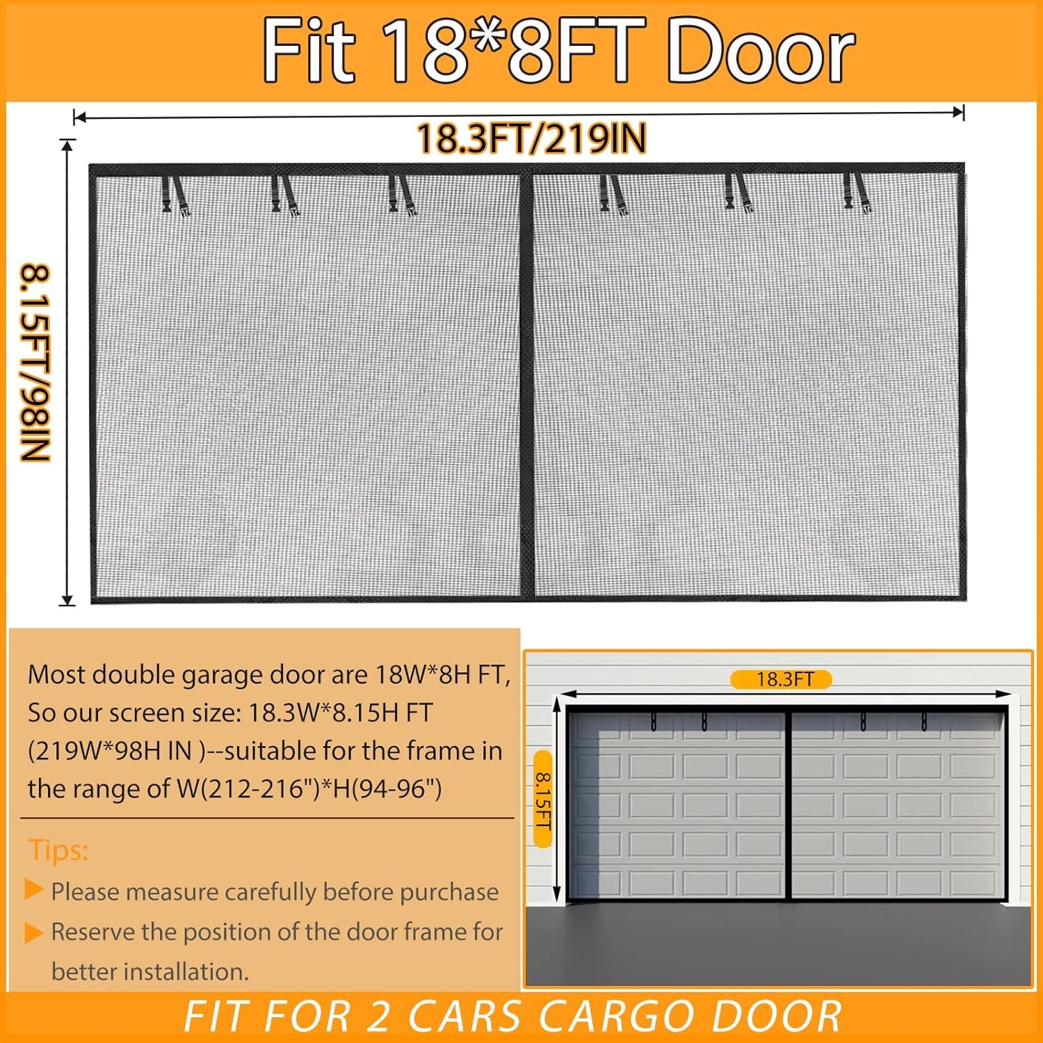 Garage Screen Doors for 2 Car Garage-18X8Ft Fiberglass 3000G/6.7Lb Durable Heavy