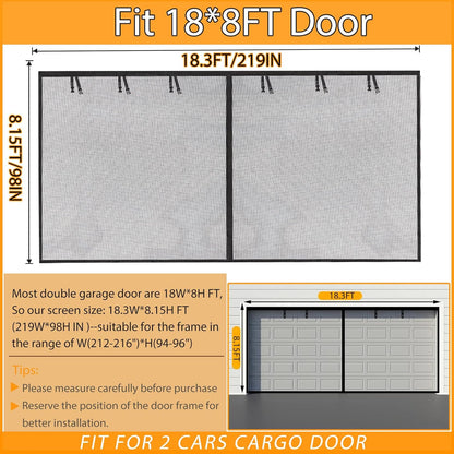 Garage Screen Doors for 2 Car Garage-18X8Ft Fiberglass 3000G/6.7Lb Durable Heavy
