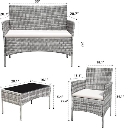 4 Pieces Outdoor Patio Furniture Sets Rattan Chair Wicker Set,Outdoor Indoor Use Backyard Porch Garden Poolside Balcony Furniture (Grey and Beige)
