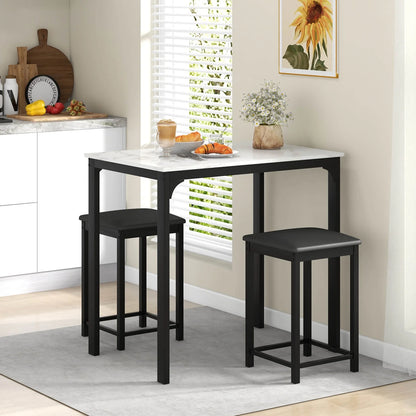 3 Piece Counter Height Dining Set Faux Marble Table and 2 Chairs Kitchen Bar