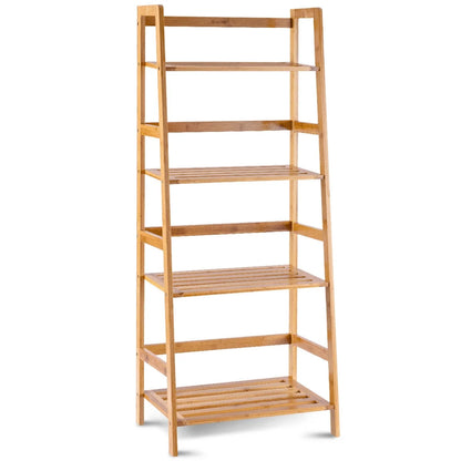 Multifunctional 4 Shelf Bamboo Bookcase Ladder Plant Flower Stand Rack Storage