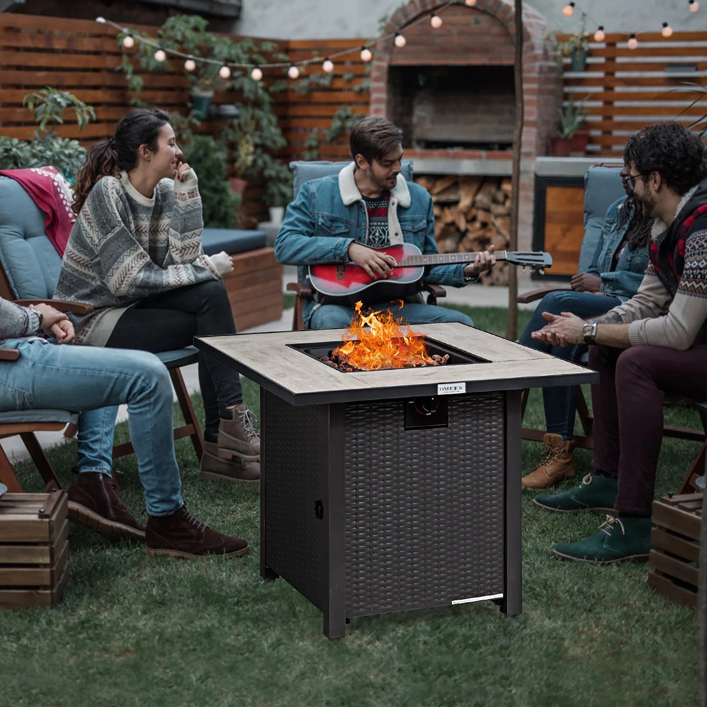 30'' Square Propane Gas Fire Pit Table Ceramic Tabletop 50,000 BTU with Cover