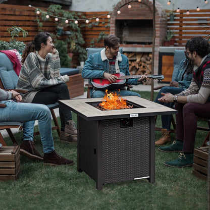 30'' Square Propane Gas Fire Pit Table Ceramic Tabletop 50,000 BTU with Cover