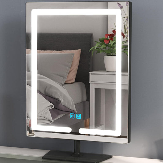 Makeup Mirror with Lights, 12.6 X 17.7 Inch LED Vanity Mirror, Lighted Makeup Mirror with Dimmable 3 Modes, Smart Touch Control, Aluminum Frame and Tempered Glass Base, Bronze