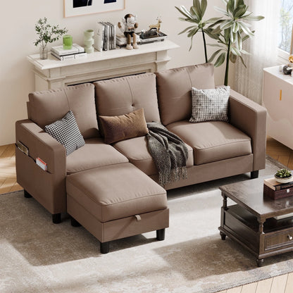 78" Convertible Sectional Sofa Couch L Shaped Couch Sofa for Living Room,Small 3 Seater Sofa Couch with Storage Ottoman and Side Pockets(Light Gray)