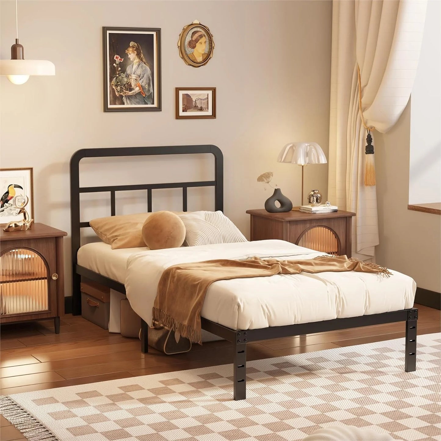 Metal Platform California King Bed Frames with Headboard, 14 Inch No Box Spring Needed Heavy Duty Steel Slat Mattress Foundation/Easy Assembly/Noise Free/Black