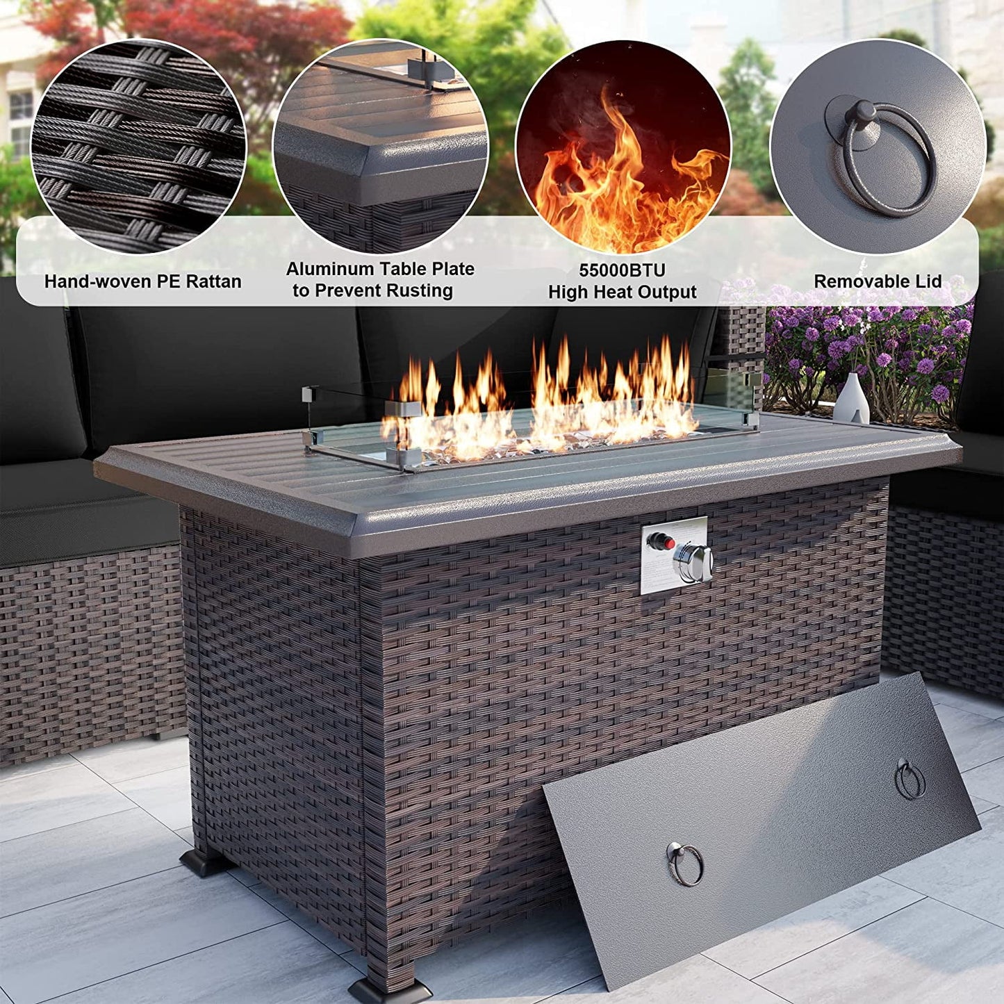 7 Pieces Outdoor Patio Furniture Set with 43" Fire Pit Table Sets Outdoor Furniture Patio Conversation Set (Grey)