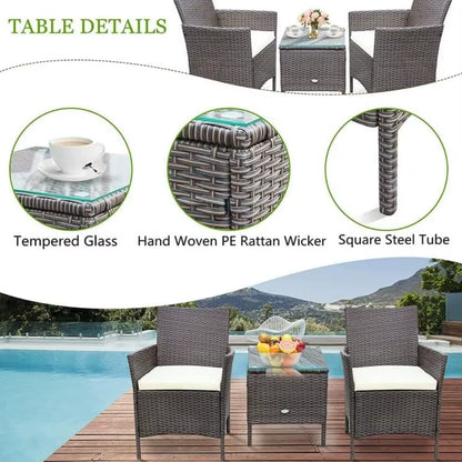 3 Pieces Patio Furniture Sets Outdoor Patio Chairs Set of 2 PE Rattan Wicker Chairs with Table for Garden Porch Lawn Poolside(B