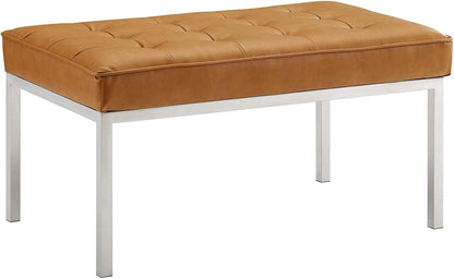 Loft Tufted Button Faux Leather Upholstered Loveseat in Silver Black