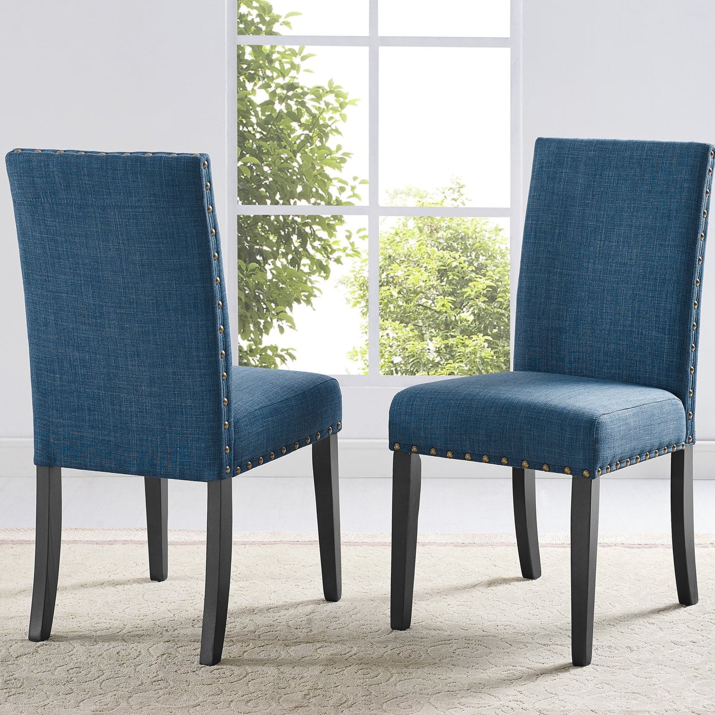 Biony Fabric Dining Chairs with Nailhead Trim, Set of 2, Purple
