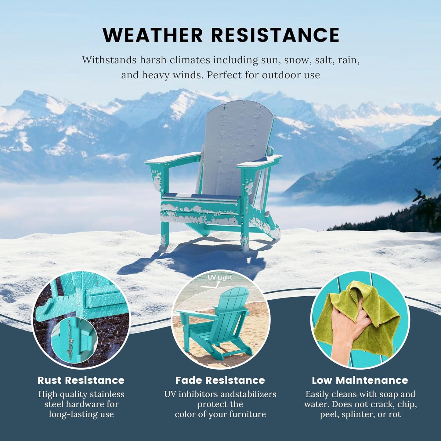 Westin Outdoors Laguna WO Home Furniture Adirondack Chair 2 PCS Set Outdoor Folding Patio Chair for Bon Fire Pit Garden Lawn Backyard Lounging Relaxing (Turquoise)
