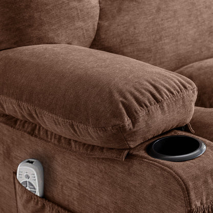 Massage Swivel Rocker Recliner Chair with Vibration Massage and Heat Ergonomic Lounge Chair for Living Room with Rocking Function and Side Pocket, 2 Cup Holders, USB Charge Port,Brown