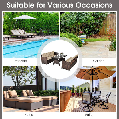 3PCS Rattan Dining Set Patio Furniture 6 Seats Sofa Cushioned