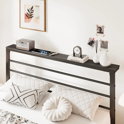 Twin Size Metal Platform Bed Frame with Black Shelf Headboard & Storage, Adult
