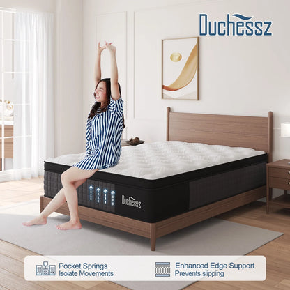 Full Mattress 12 Inch Hybrid Mattress in a Box Gel Foam Mattress Euro Top Individually Wrapped Pocket Coils Innerspring Mattress