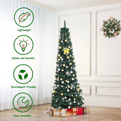 8Ft PVC Artificial Pencil Christmas Tree Slim Stand Green