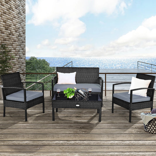 HW63756 4PCS Patio Rattan Furniture Set Garden Deck