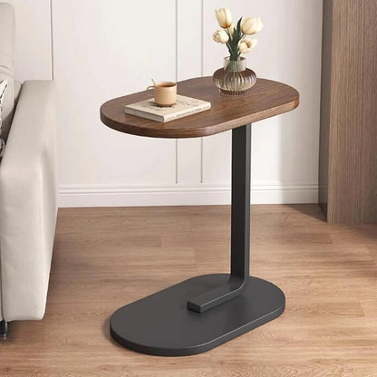 C-Shaped End Table Small Couch Side Table for Sofa Bedside Living Room Bedroom Furniture, 12" W X 18 L X 24.5" H, Walnut & Black