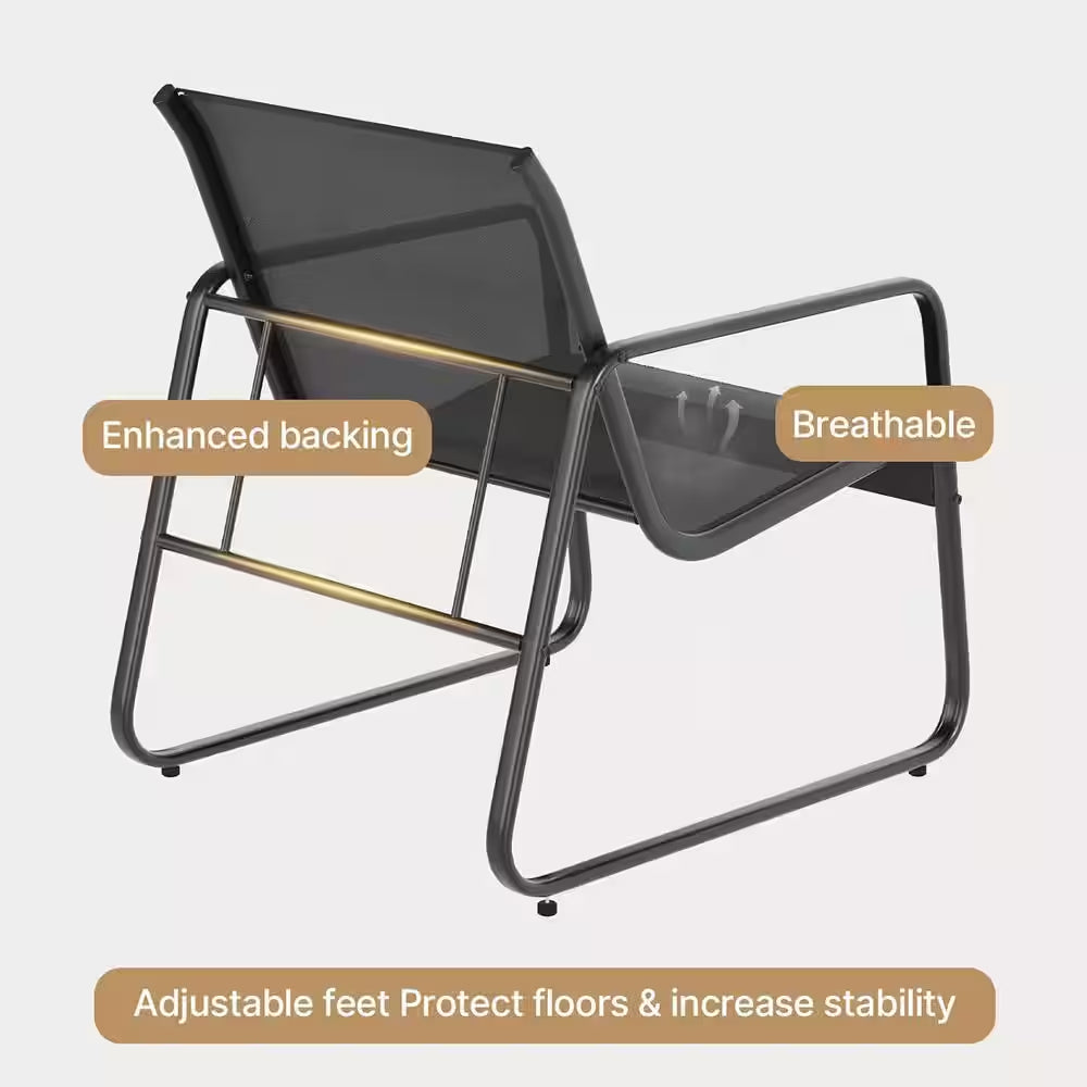 Patio Chairs Set of 2, Patio Furniture Set with Metal Frame Glass Table, Black