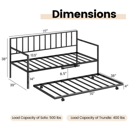Twin Daybed Set with Metal Slat Support and Roll-Out Trundle