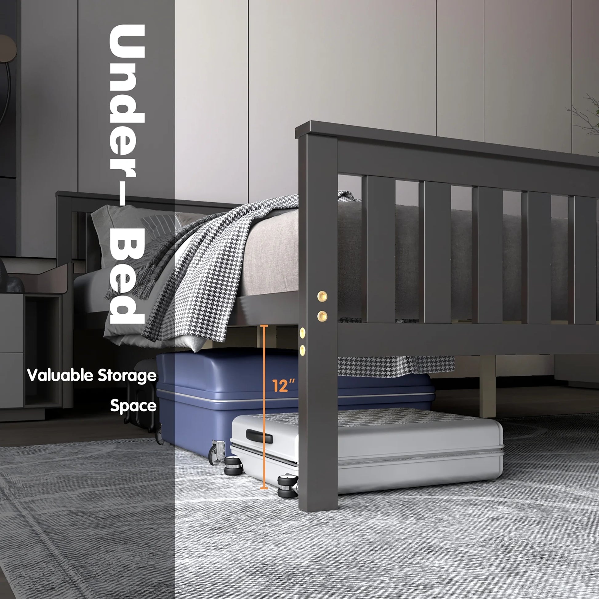 Full Wood Platform Bed with Headboard and Footboard Mattress Foundation